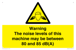 Warning Noise Levels of machine between 80-85 dB